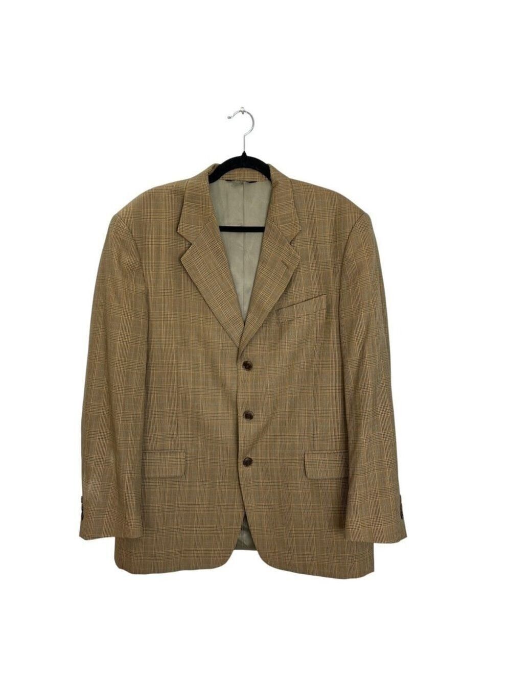 Aquascutum London vintage designer 100% wool tan plaid blazer